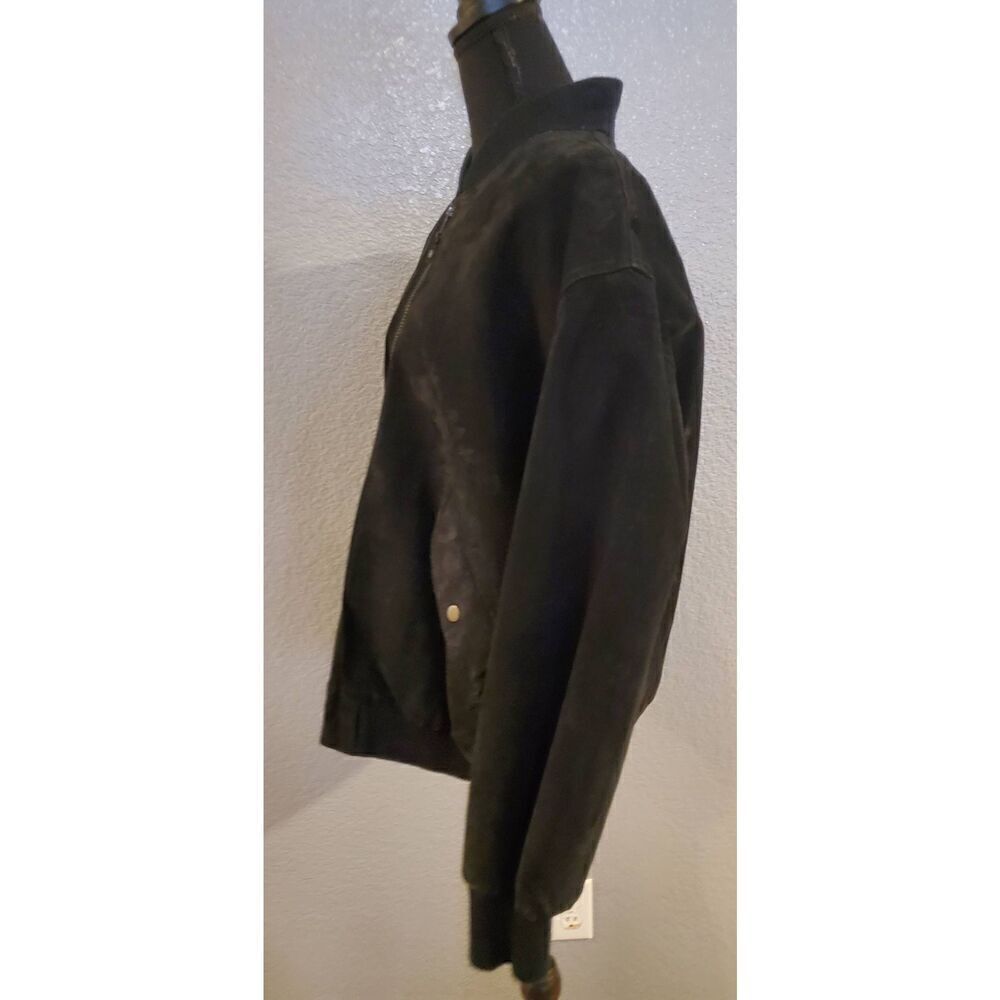 Vintage Foxrun Bomber Suede Jacket front pockets snap buttons in Black Size Larg - Picture 7 of 11